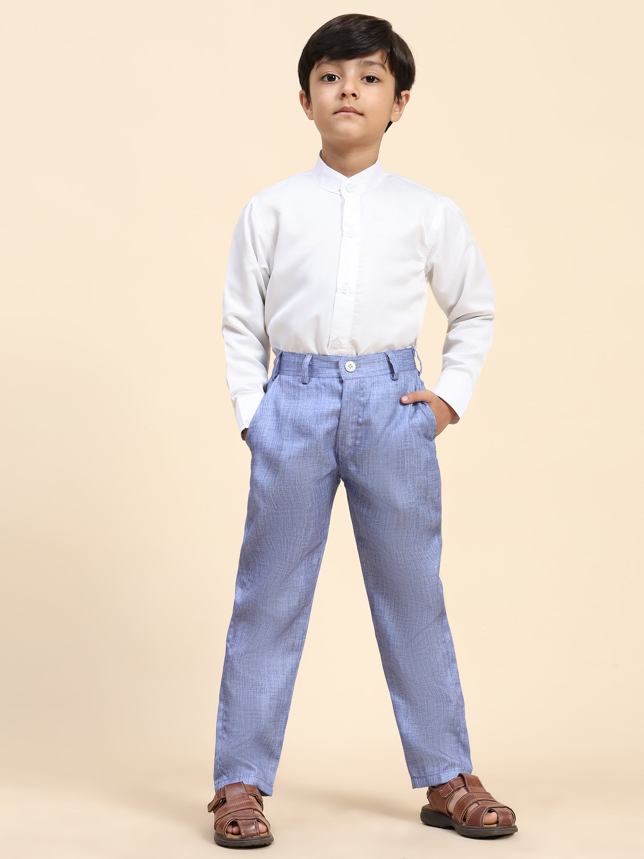 Pro-Ethic Style Developer Boy's 3 Piece Suit Set Cotton Jacquard Pattern with Floral Design (T-137) Blue