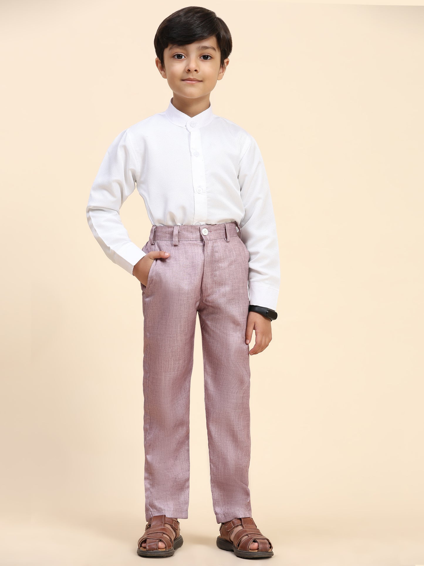 Pro-Ethic Style Developer Boy's 3 Piece Suit Set Cotton Jacquard Pattern with Floral Design (T-137) Pink