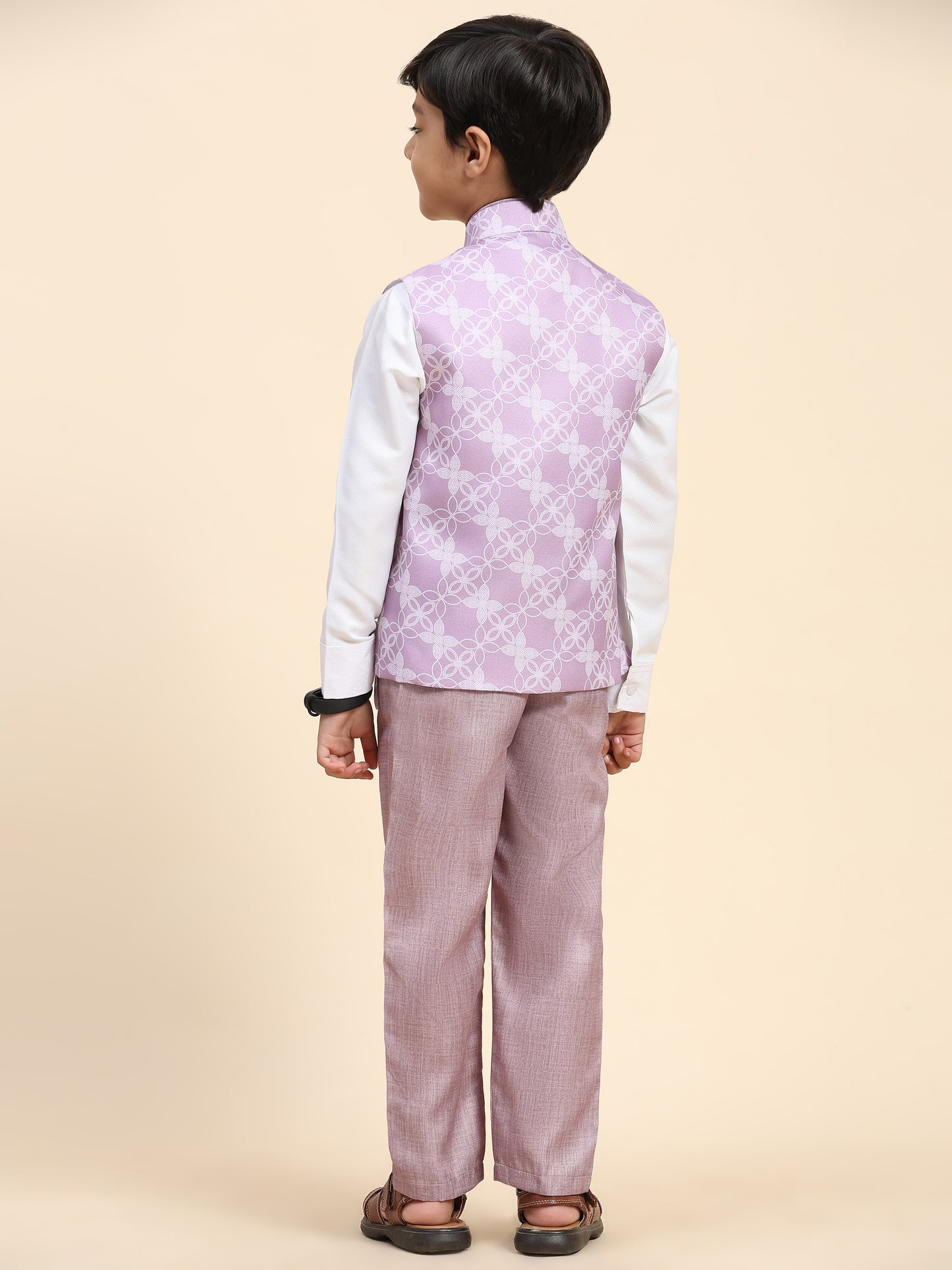 Pro-Ethic Style Developer Boy's 3 Piece Suit Set Cotton Jacquard Pattern with Floral Design (T-137) Pink