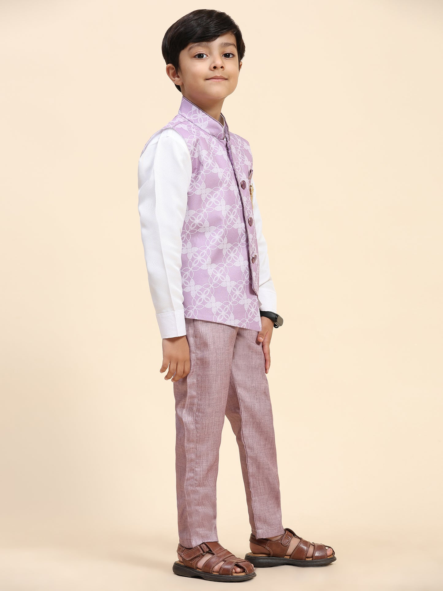 Pro-Ethic Style Developer Boy's 3 Piece Suit Set Cotton Jacquard Pattern with Floral Design (T-137) Pink