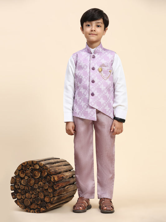 Pro-Ethic Style Developer Boy's 3 Piece Suit Set Cotton Jacquard Pattern with Floral Design (T-137) Pink