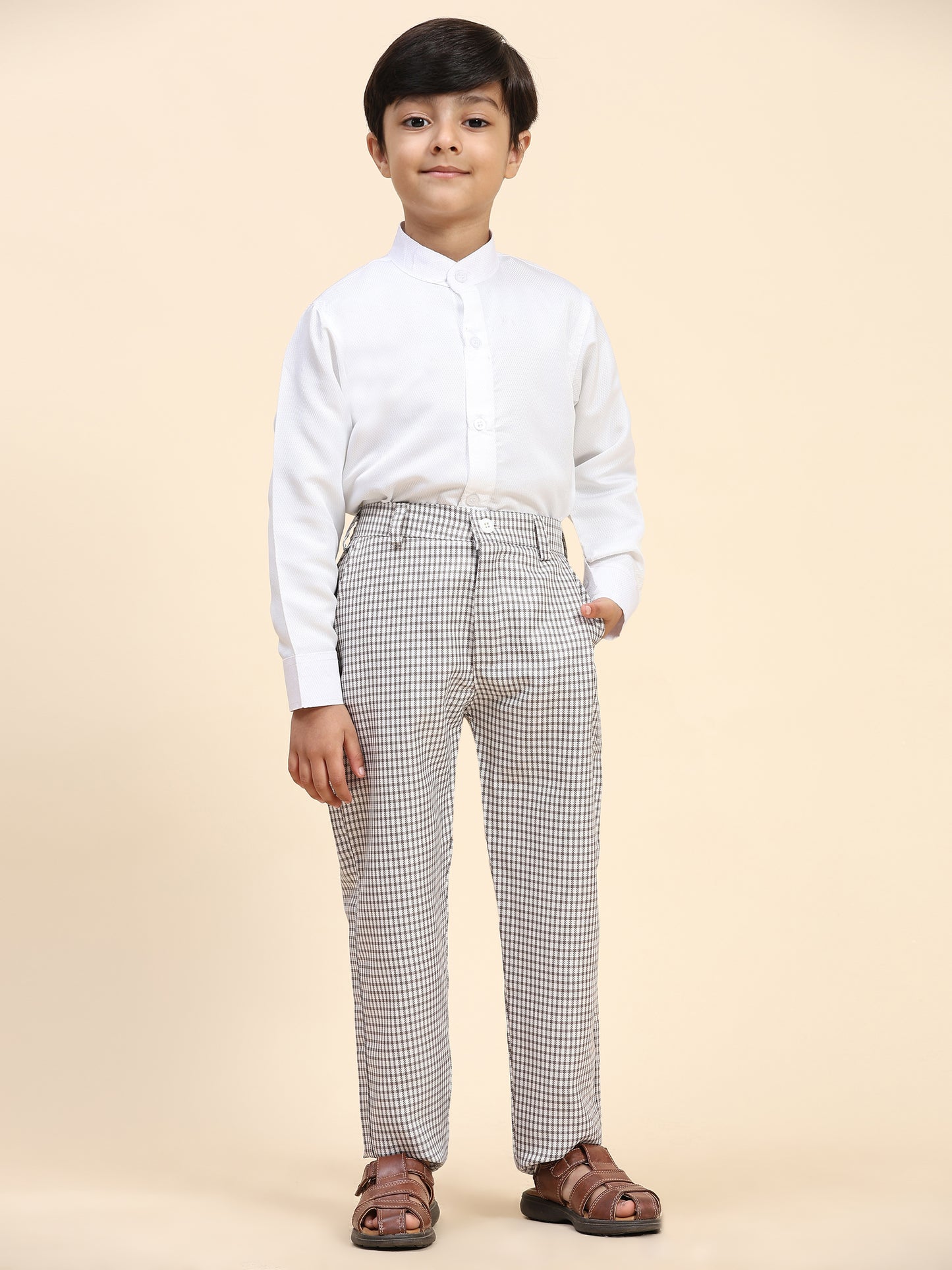 Pro-Ethic Style Developer Boy's 3 Piece Suit Set for Kids Cotton Checked Pattern (T-138) Brown