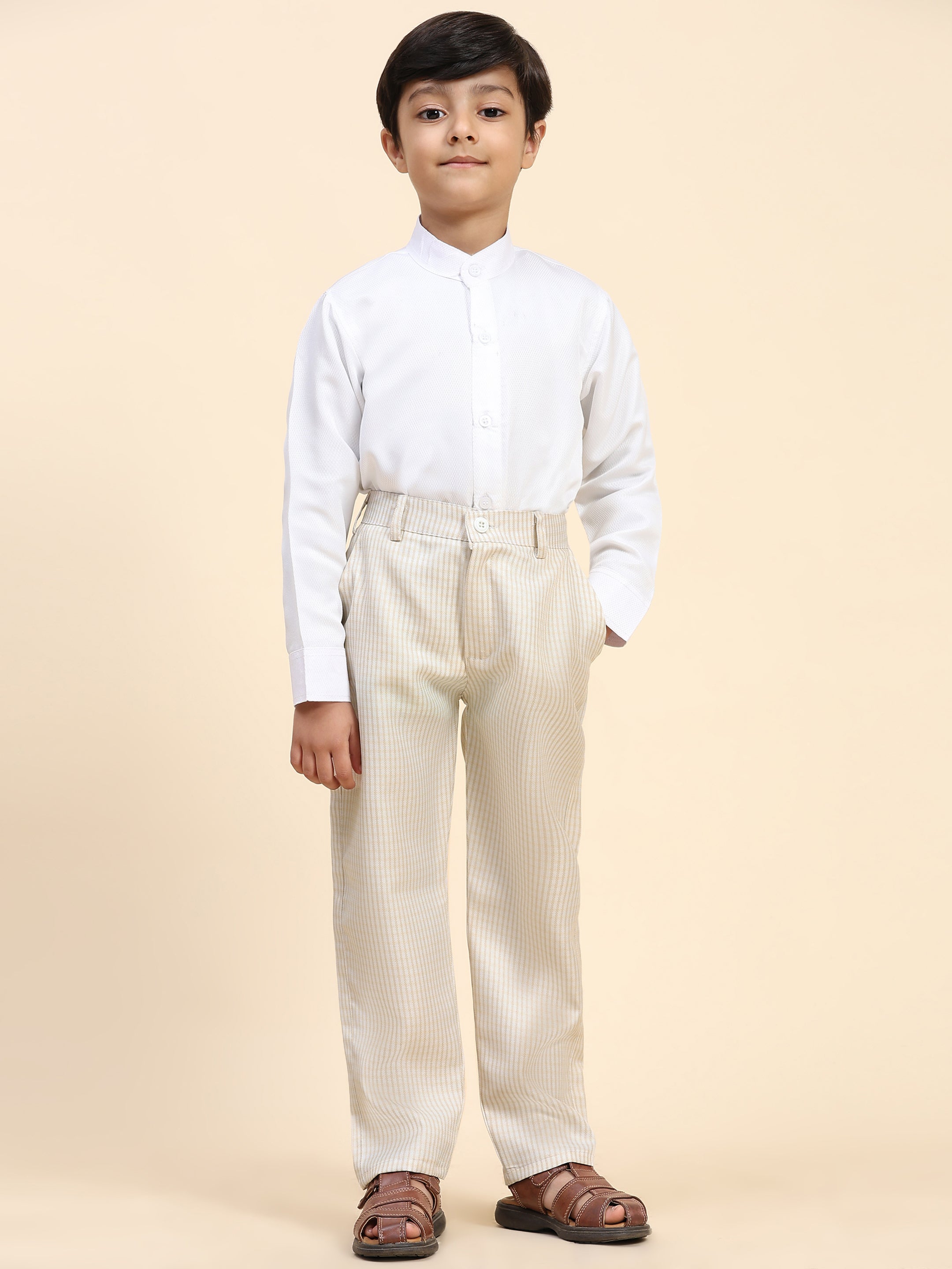 Pro-Ethic Style Developer Boy's 3 Piece Suit Set for Kids Cotton Checked Pattern (T-138) Light Brown