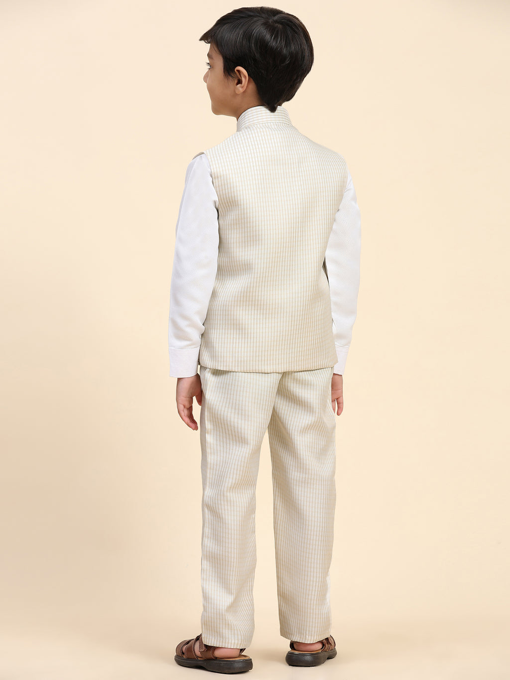 Pro-Ethic Style Developer Boy's 3 Piece Suit Set for Kids Cotton Checked Pattern (T-138) Light Brown