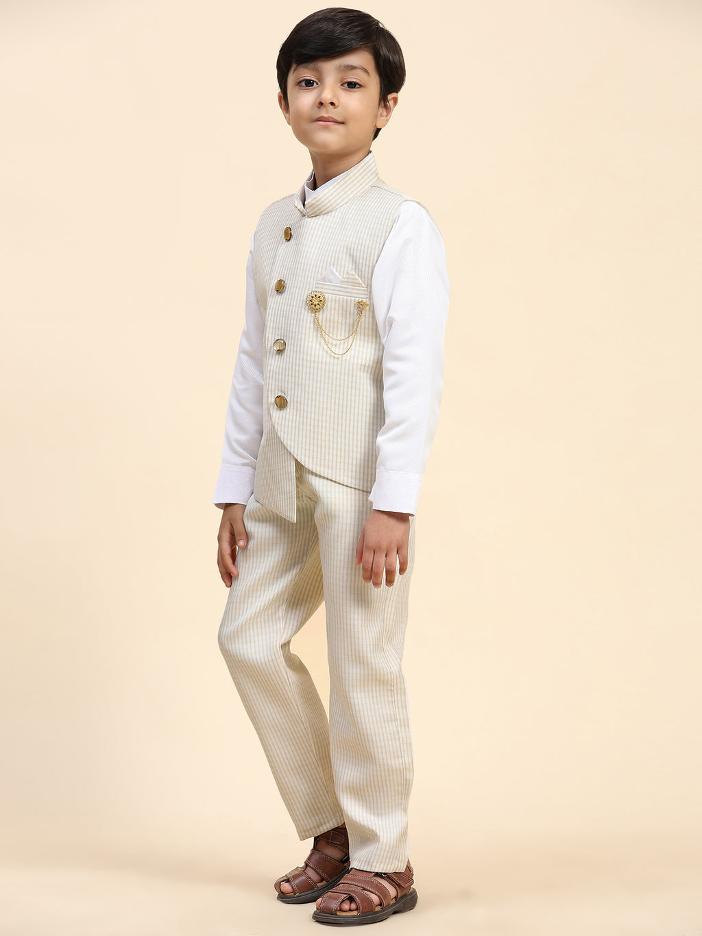 Pro-Ethic Style Developer Boy's 3 Piece Suit Set for Kids Cotton Checked Pattern (T-138) Light Brown