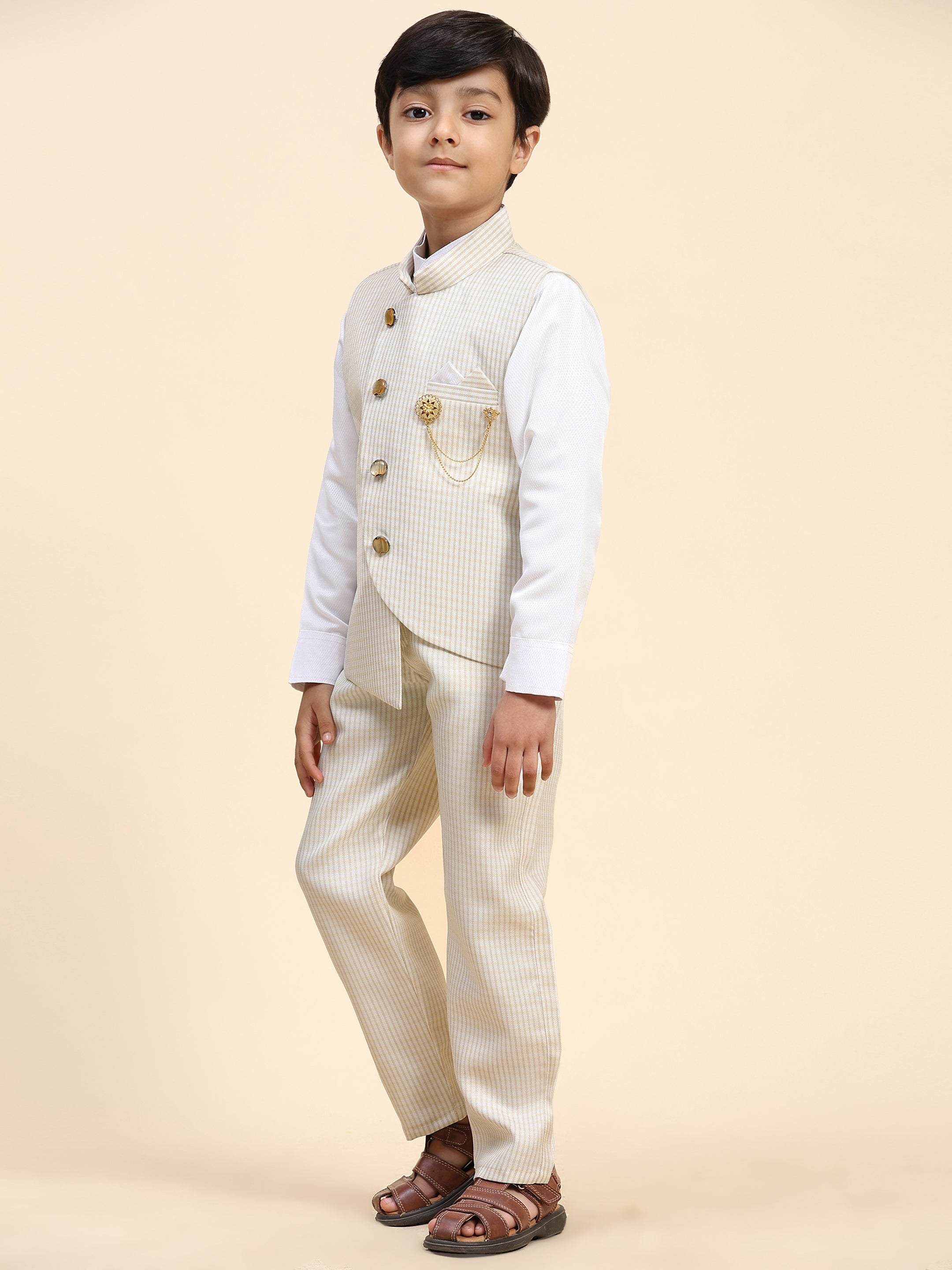 Pro-Ethic Style Developer Boy's 3 Piece Suit Set for Kids Cotton Checked Pattern (T-138) Light Brown