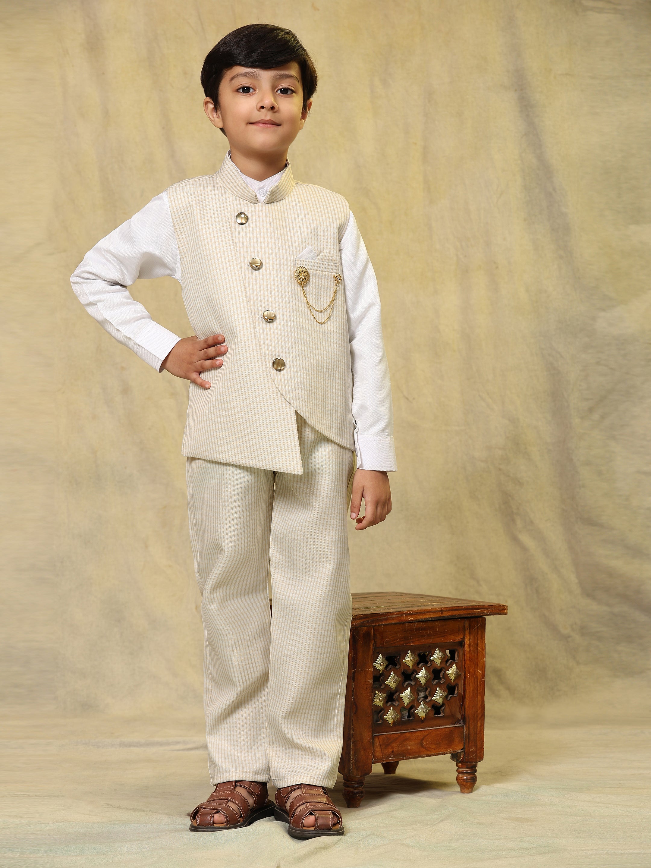 Pro-Ethic Style Developer Boy's 3 Piece Suit Set for Kids Cotton Checked Pattern (T-138) Light Brown