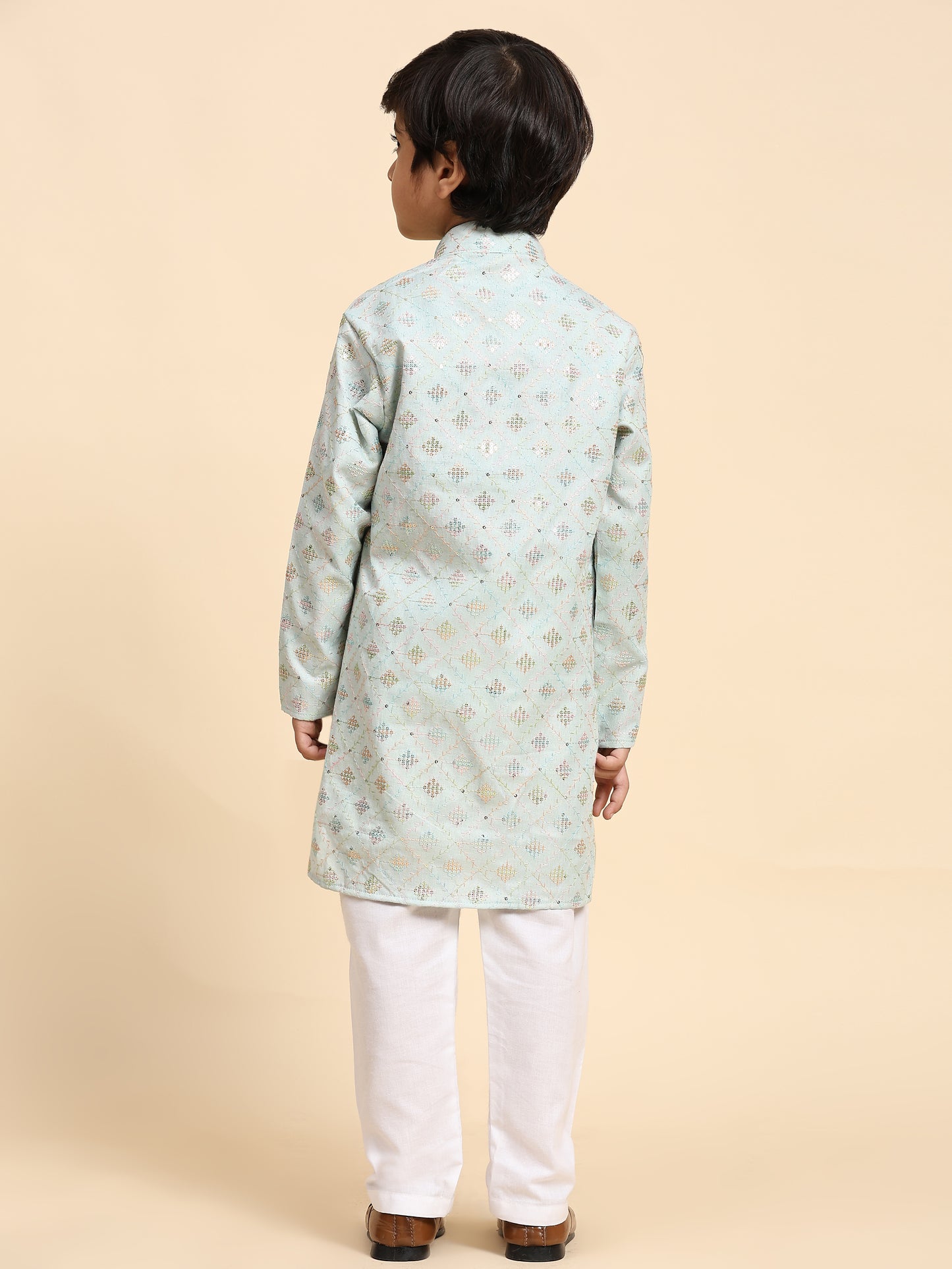 Pro-Ethic Style Developer Boys Cotton Kurta Pajama for Kid's Ethnic Wear | Jacquard Cotton Kurta Pajama (Light Blue)