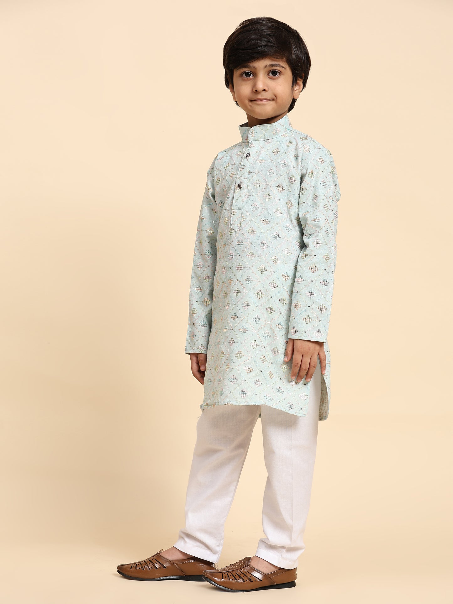 Pro-Ethic Style Developer Boys Cotton Kurta Pajama for Kid's Ethnic Wear | Jacquard Cotton Kurta Pajama (Light Blue)