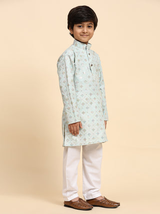 Pro-Ethic Style Developer Boys Cotton Kurta Pajama for Kid's Ethnic Wear | Jacquard Cotton Kurta Pajama (Light Blue)