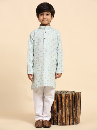 Pro-Ethic Style Developer Boys Cotton Kurta Pajama for Kid's Ethnic Wear | Jacquard Cotton Kurta Pajama (Light Blue)
