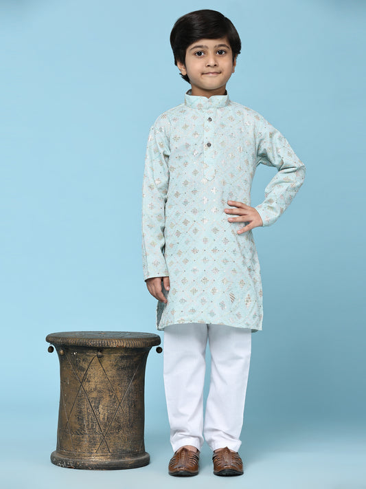 Pro-Ethic Style Developer Boys Cotton Kurta Pajama for Kid's Ethnic Wear | Jacquard Cotton Kurta Pajama (Light Blue)