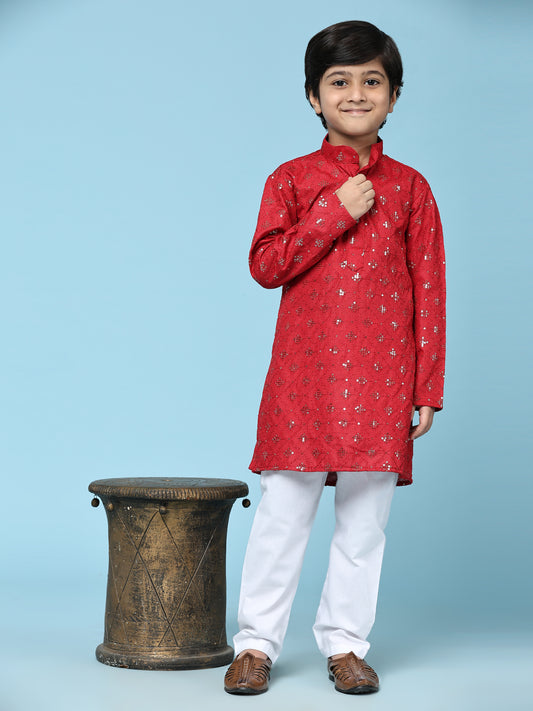 Pro-Ethic Style Developer Boys Cotton Kurta Pajama for Kid's Ethnic Wear | Jacquard Cotton Kurta Pajama (Maroon)