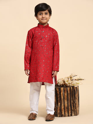 Pro-Ethic Style Developer Boys Cotton Kurta Pajama for Kid's Ethnic Wear | Jacquard Cotton Kurta Pajama (Maroon)