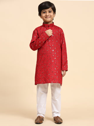 Pro-Ethic Style Developer Boys Cotton Kurta Pajama for Kid's Ethnic Wear | Jacquard Cotton Kurta Pajama (Maroon)