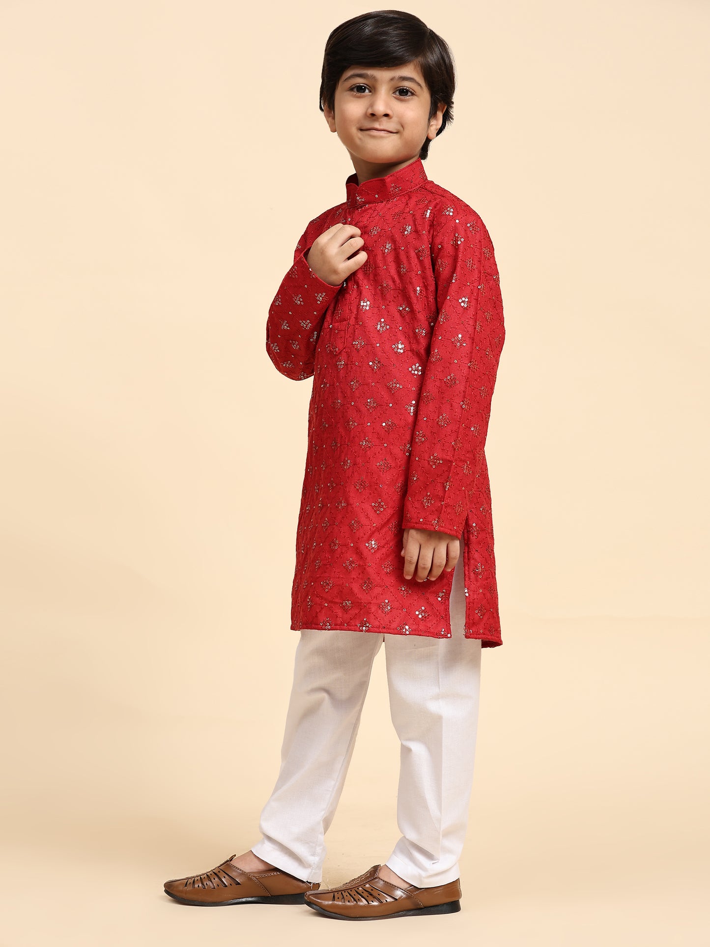 Pro-Ethic Style Developer Boys Cotton Kurta Pajama for Kid's Ethnic Wear | Jacquard Cotton Kurta Pajama (Maroon)