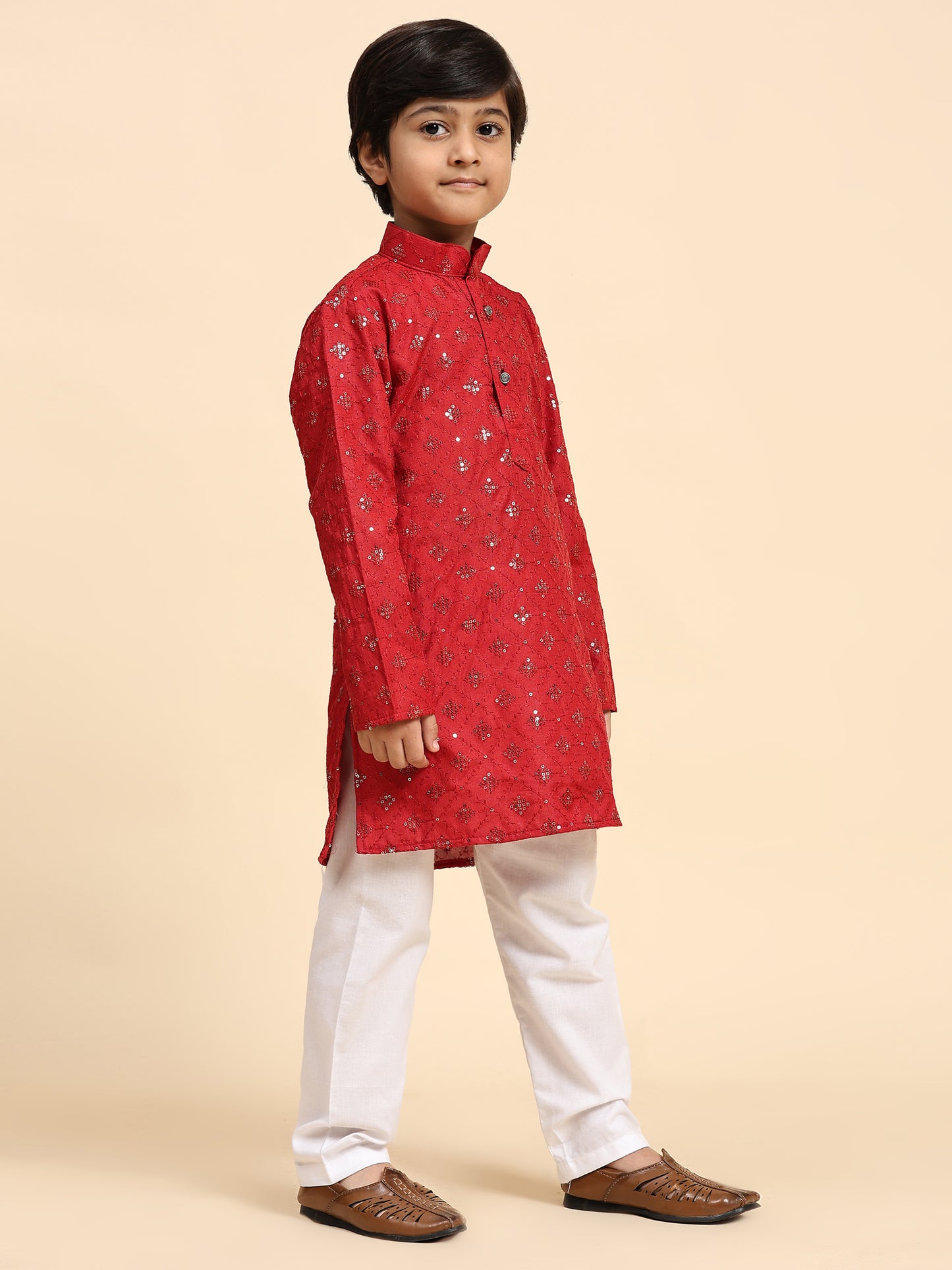 Pro-Ethic Style Developer Boys Cotton Kurta Pajama for Kid's Ethnic Wear | Jacquard Cotton Kurta Pajama (Maroon)