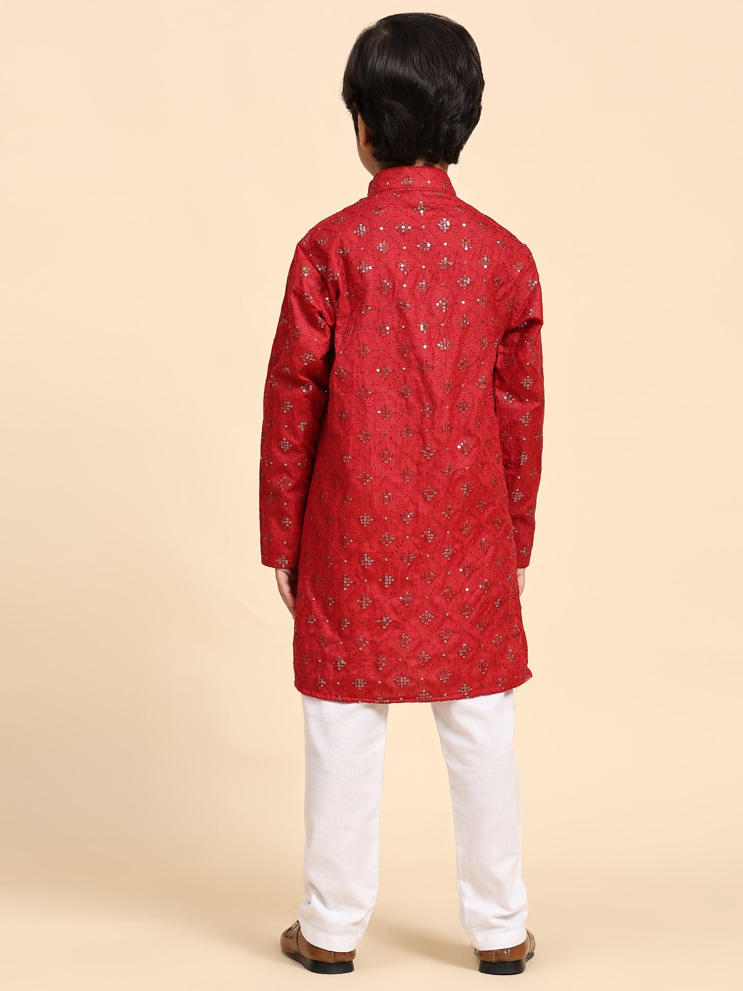 Pro-Ethic Style Developer Boys Cotton Kurta Pajama for Kid's Ethnic Wear | Jacquard Cotton Kurta Pajama (Maroon)