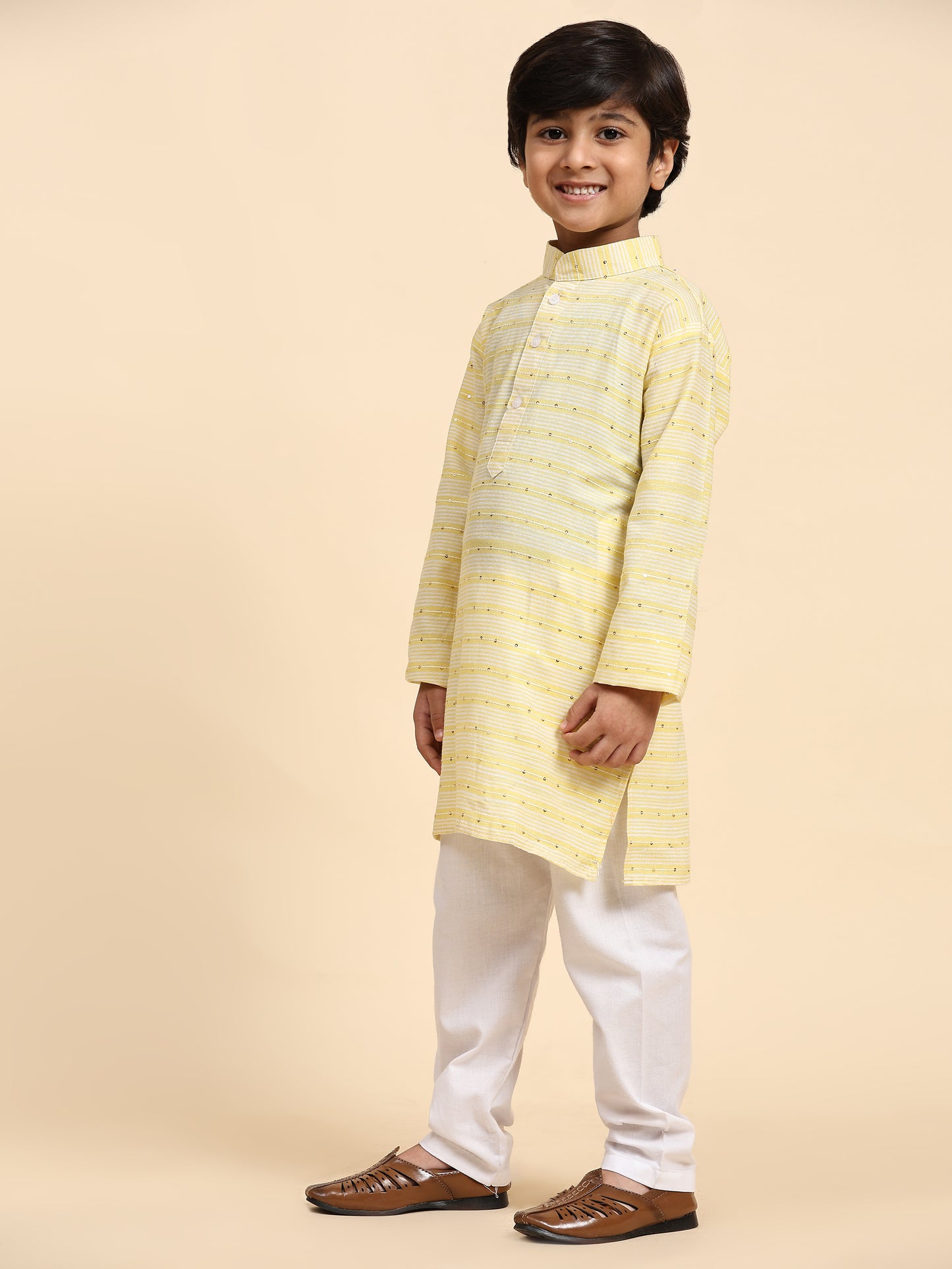 Pro-Ethic Style Developer Boys Cotton Kurta Pajama for Kid's Traditional Dresses for Boys (Yellow)