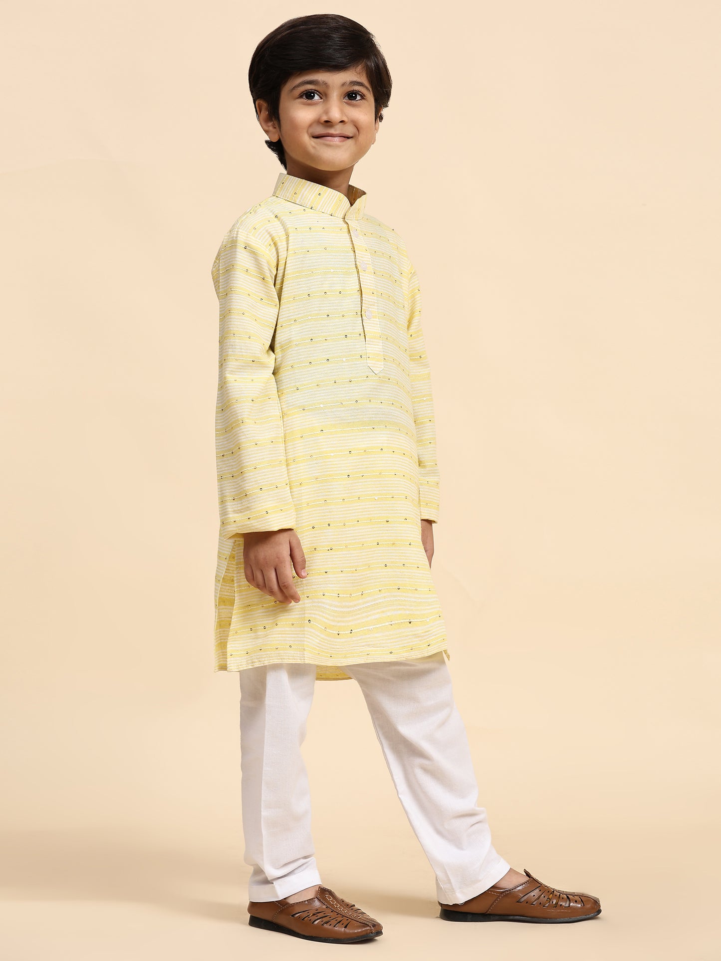 Pro-Ethic Style Developer Boys Cotton Kurta Pajama for Kid's Traditional Dresses for Boys (Yellow)