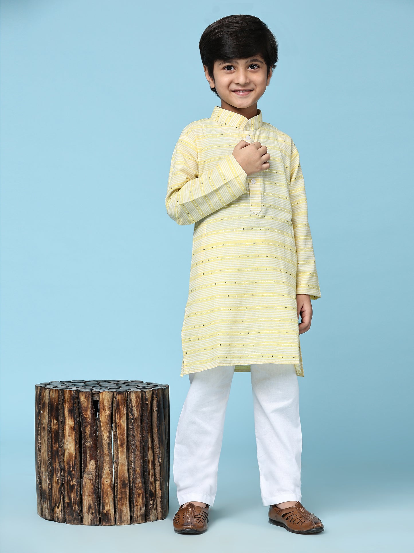 Pro-Ethic Style Developer Boys Cotton Kurta Pajama for Kid's Traditional Dresses for Boys (Yellow)