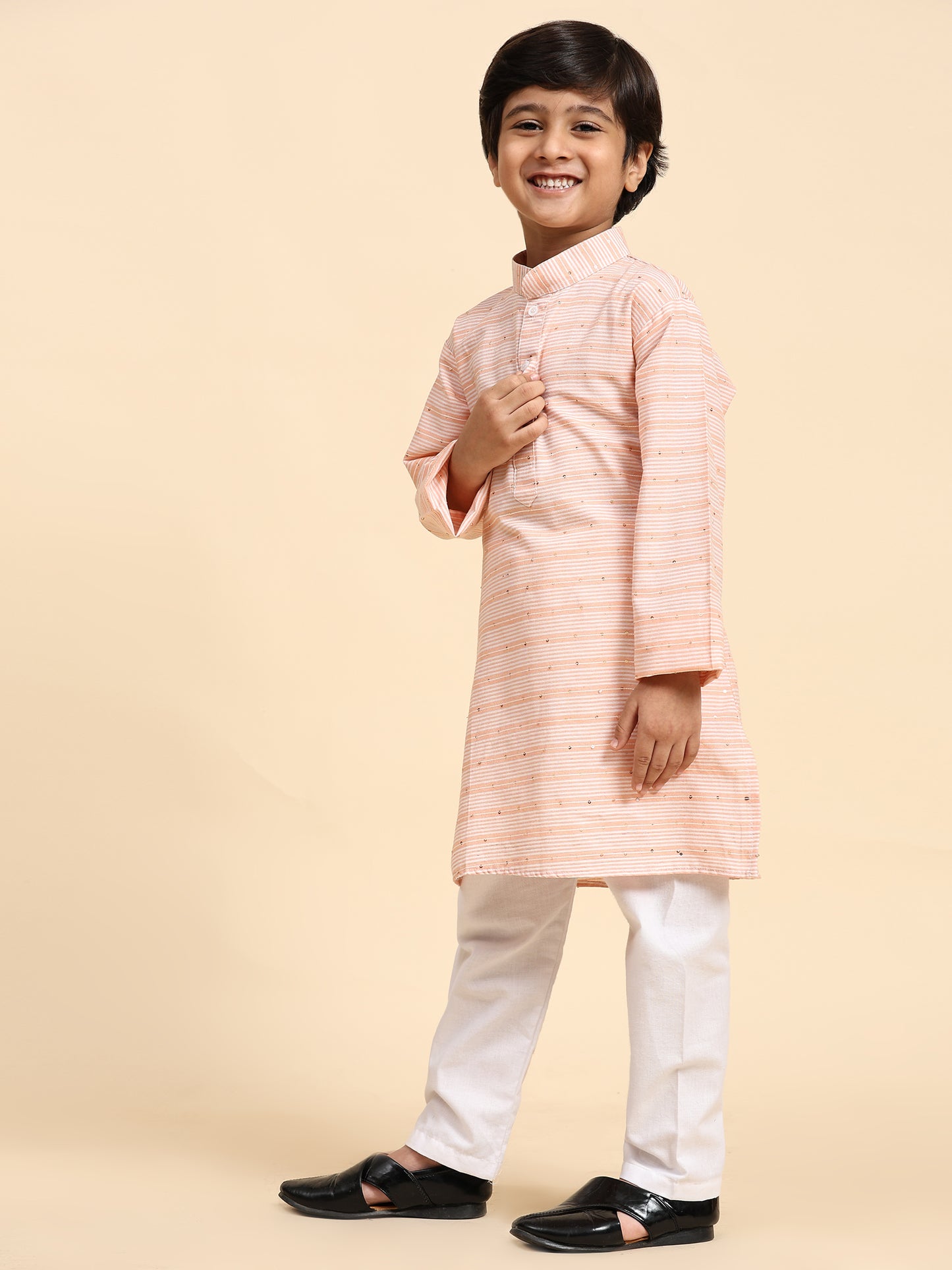 Pro-Ethic Style Developer Boys Cotton Kurta Pajama for Kid's Traditional Dresses for Boys (Orange)