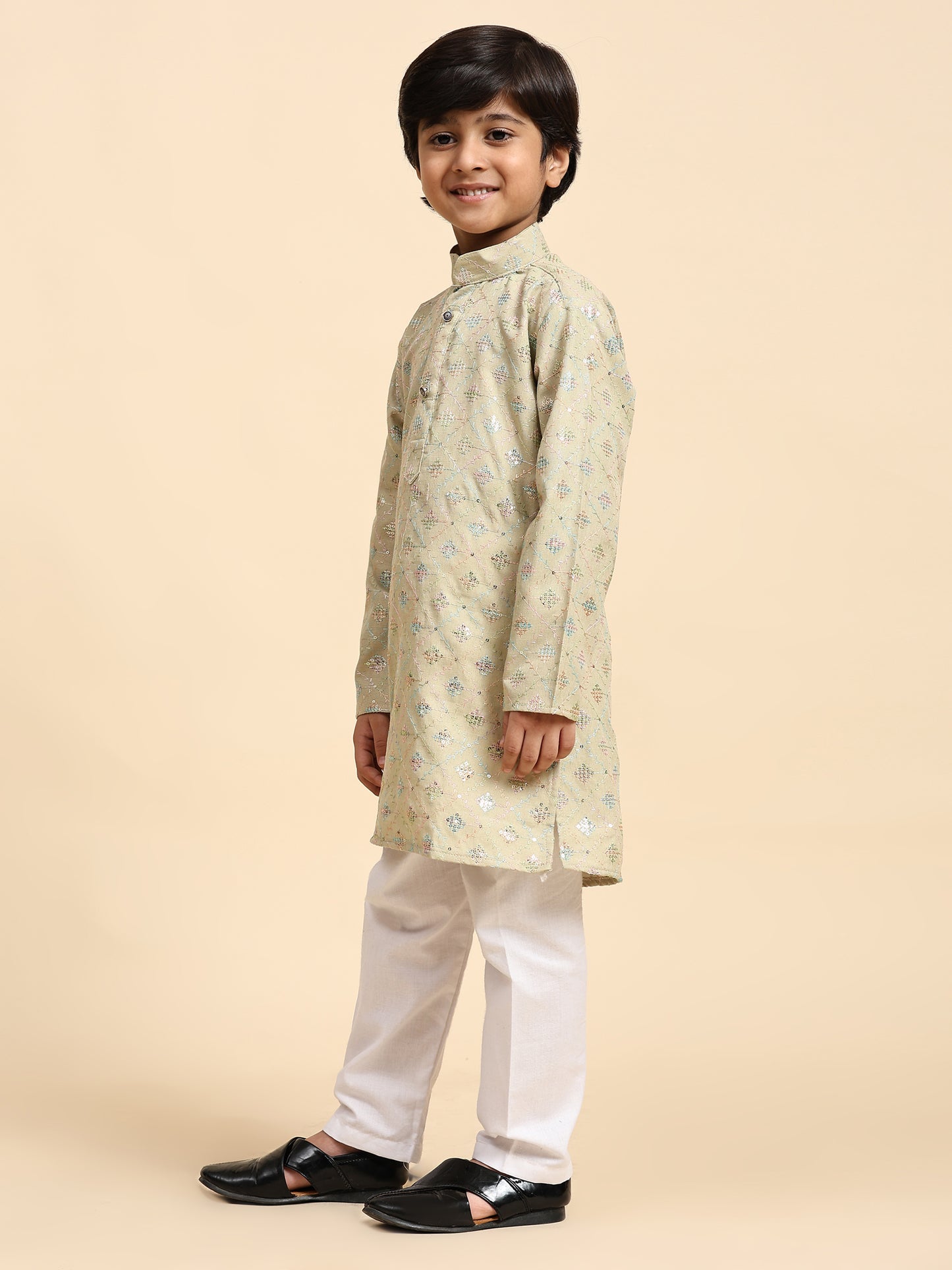 Pro-Ethic Style Developer Boys Cotton Kurta Pajama for Kid's Ethnic Wear | Jacquard Cotton Kurta Pajama (Fon)