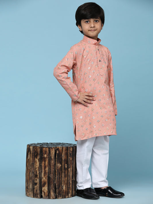 Pro-Ethic Style Developer Boys Cotton Kurta Pajama for Kid's Ethnic Wear | Jacquard Cotton Kurta Pajama (Pink)