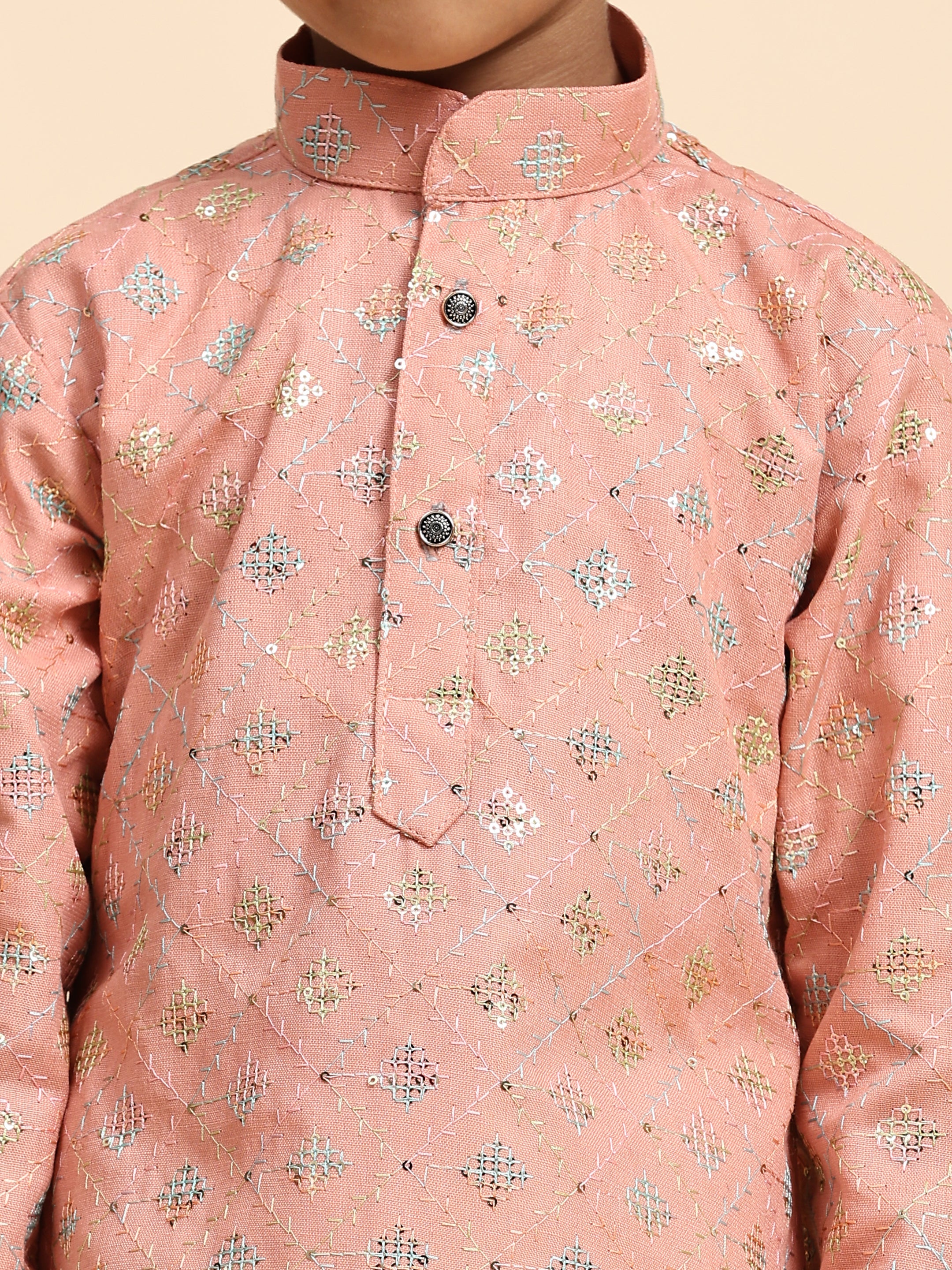 Pro-Ethic Style Developer Boys Cotton Kurta Pajama for Kid's Ethnic Wear | Jacquard Cotton Kurta Pajama (Pink)