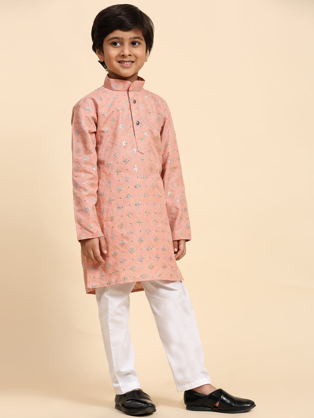 Pro-Ethic Style Developer Boys Cotton Kurta Pajama for Kid's Ethnic Wear | Jacquard Cotton Kurta Pajama (Pink)
