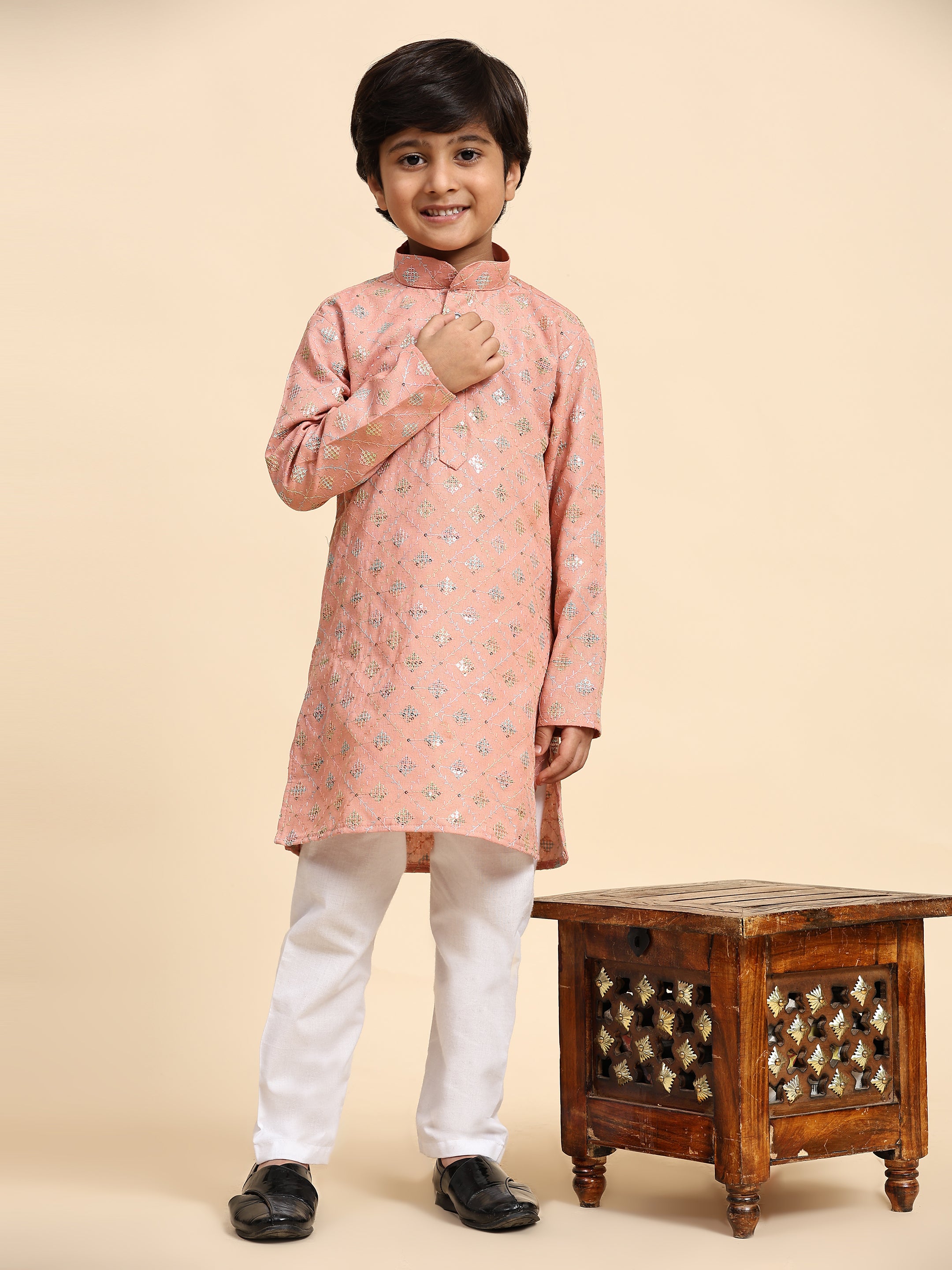 Pro-Ethic Style Developer Boys Cotton Kurta Pajama for Kid's Ethnic Wear | Jacquard Cotton Kurta Pajama (Pink)