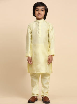 Pro-Ethic Style Developer Boys Silk Kurta Pajama with Waistcoat Pajama for Kid's Ethnic Wear | Jacquard Silk Kurta Pajama (S-232) Yellow