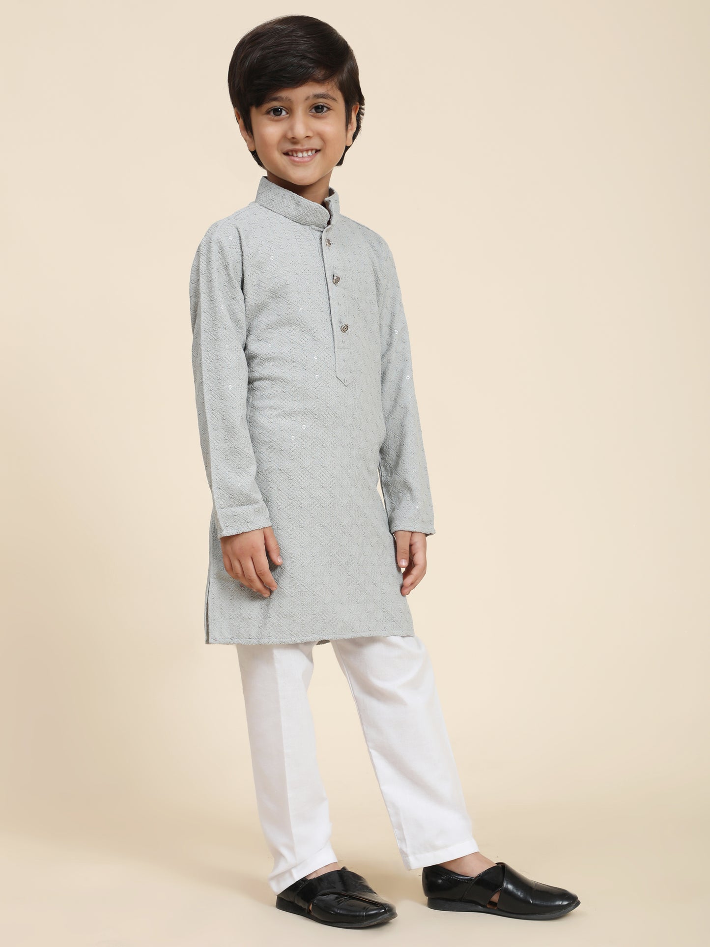 Pro-Ethic Style Developer Boys Cotton Kurta Pajama for Kid's Ethnic Wear | Cotton Kurta Pajama (S-227) Grey