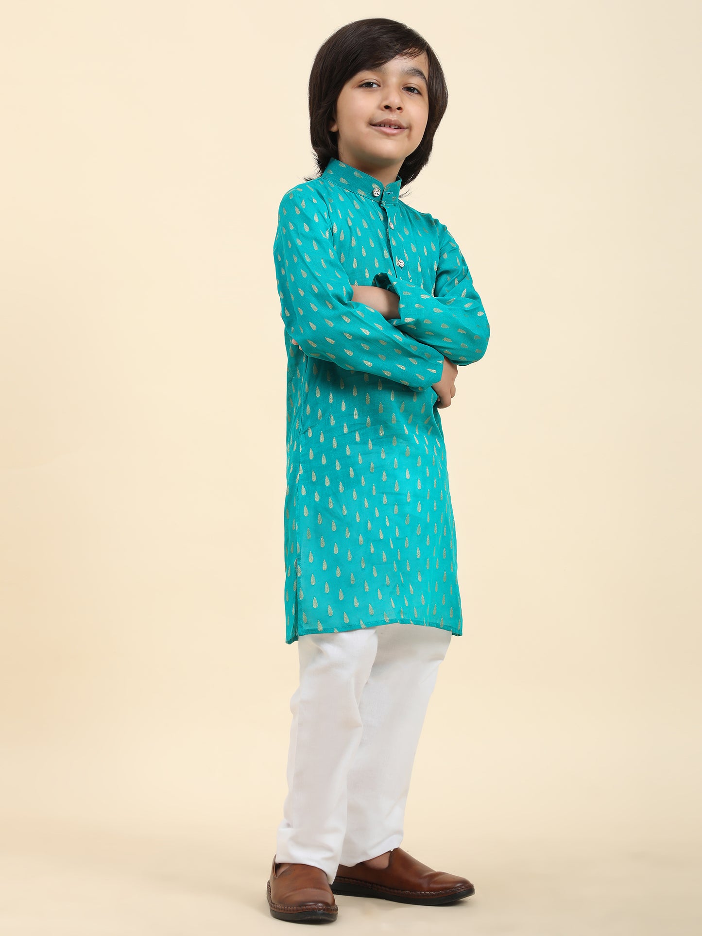 Pro-Ethic Style Developer Cotton Kurta Pajama For Kid's Boys Traditional dress Kurta Pajama set (S-234),Firozi