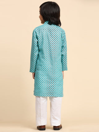 Pro-Ethic Style Developer Boys Cotton Kurta Pajama for Kid's Ethnic Wear | Cotton Kurta Pajama (S-239), Firozi