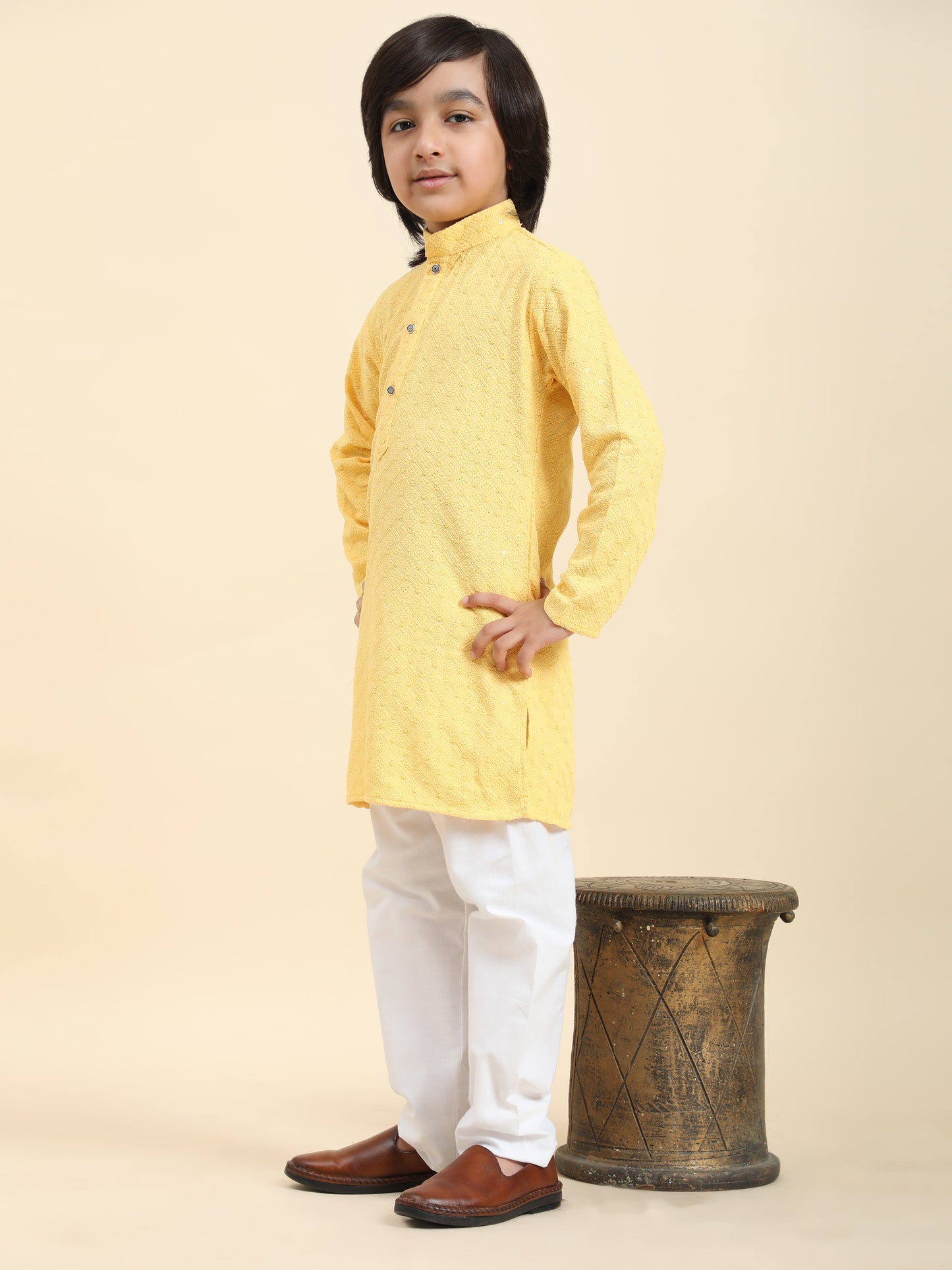 Pro-Ethic Style Developer Boys Cotton Kurta Pajama for Kid's Ethnic Wear | Cotton Kurta Pajama (S-227), Yellow