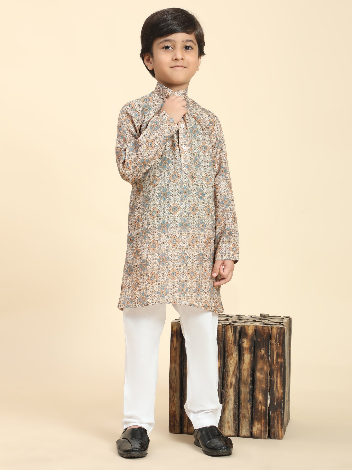 Pro-Ethic Style Developer Boys Cotton Kurta Pajama for Kid's Ethnic wear for Boys (Brown)