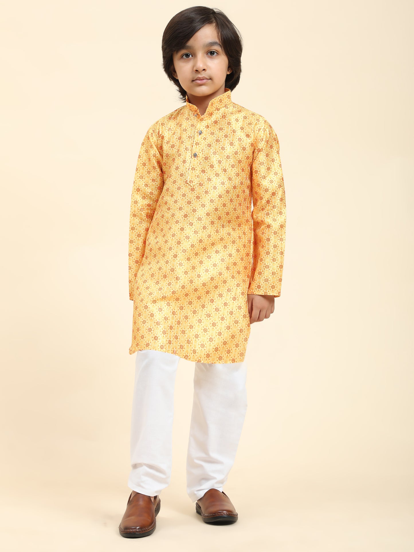 Pro-Ethic Style Developer Boys Silk Kurta Pajama for Kid's Ethnic Wear | Jacquard Silk Kurta Pajama (S-238), Yellow