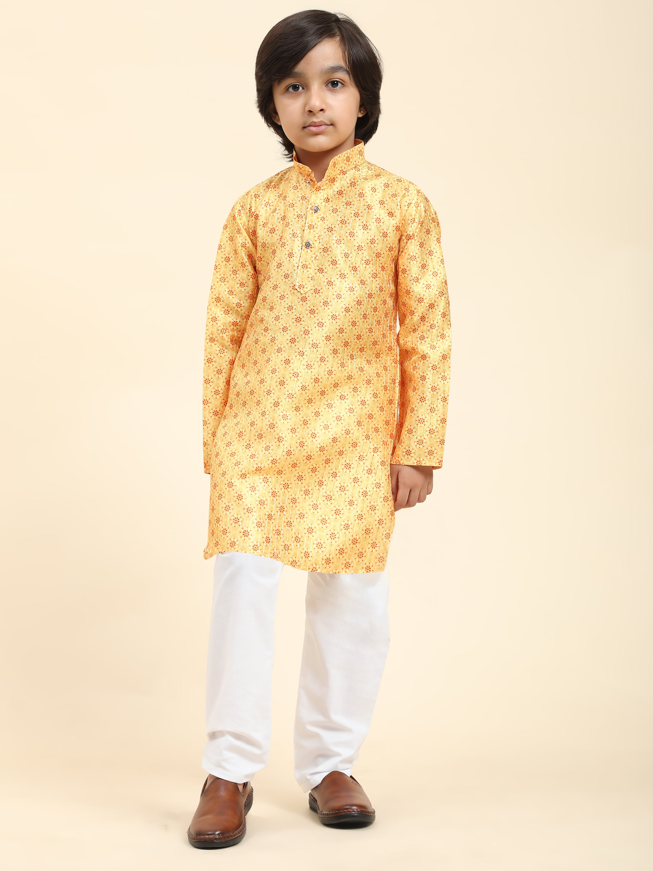 Pro-Ethic Style Developer Boys Silk Kurta Pajama for Kid's Ethnic Wear | Jacquard Silk Kurta Pajama (S-238), Yellow
