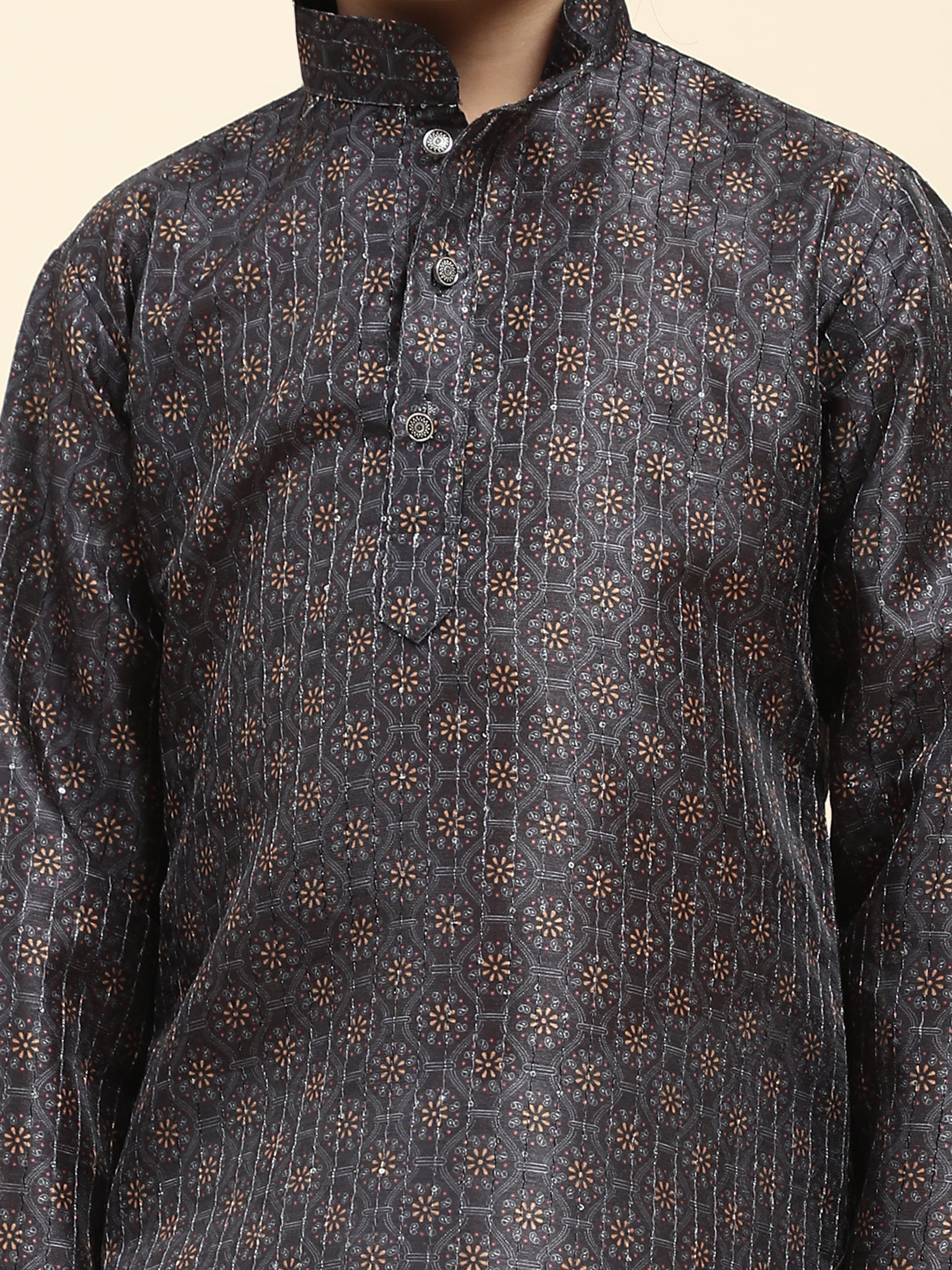 Pro-Ethic Style Developer Boys Silk Kurta Pajama for Kid's Ethnic Wear | Jacquard Silk Kurta Pajama (S-238), Navy Blue