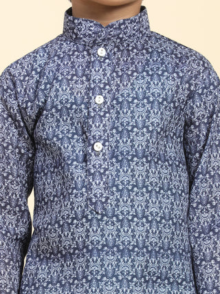 Pro-Ethic Style Developer Boys Cotton Kurta Pajama for Kid's Floral Traditiona Dress (Navy Blue)
