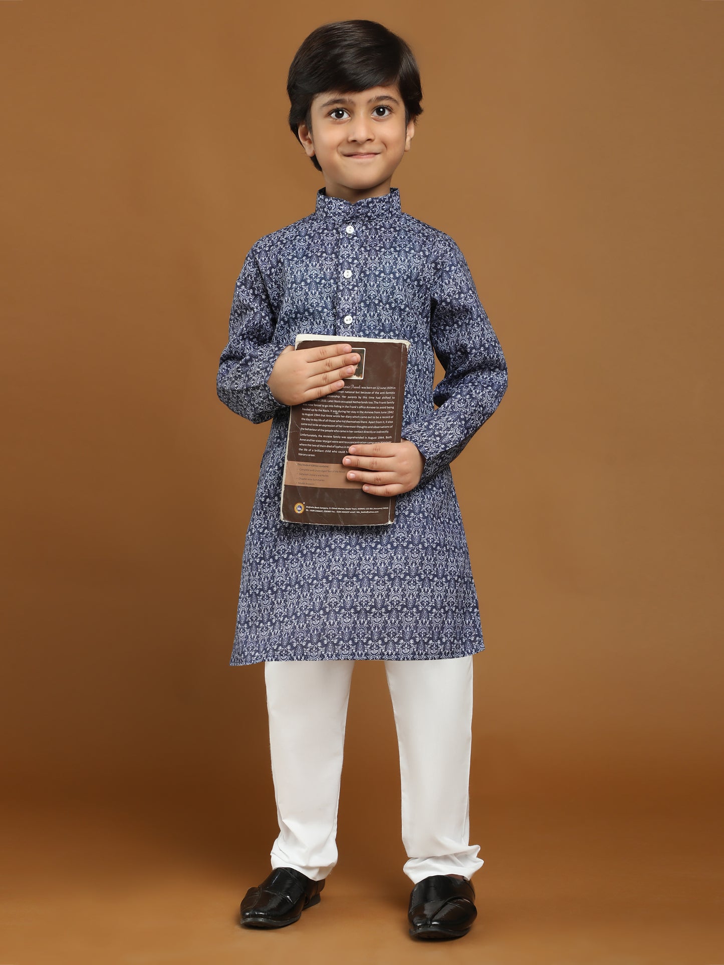 Pro-Ethic Style Developer Boys Cotton Kurta Pajama for Kid's Floral Traditiona Dress (Navy Blue)