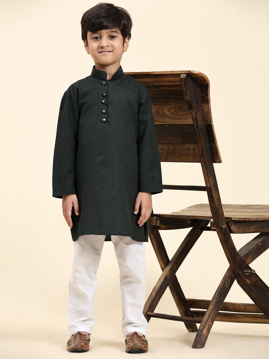 Pro-Ethic Style Developer Kids Cotton Kurta Pajama for Boys Ethnic wear for Wedding, Party, Pack of 1 (S-220) Dark Green