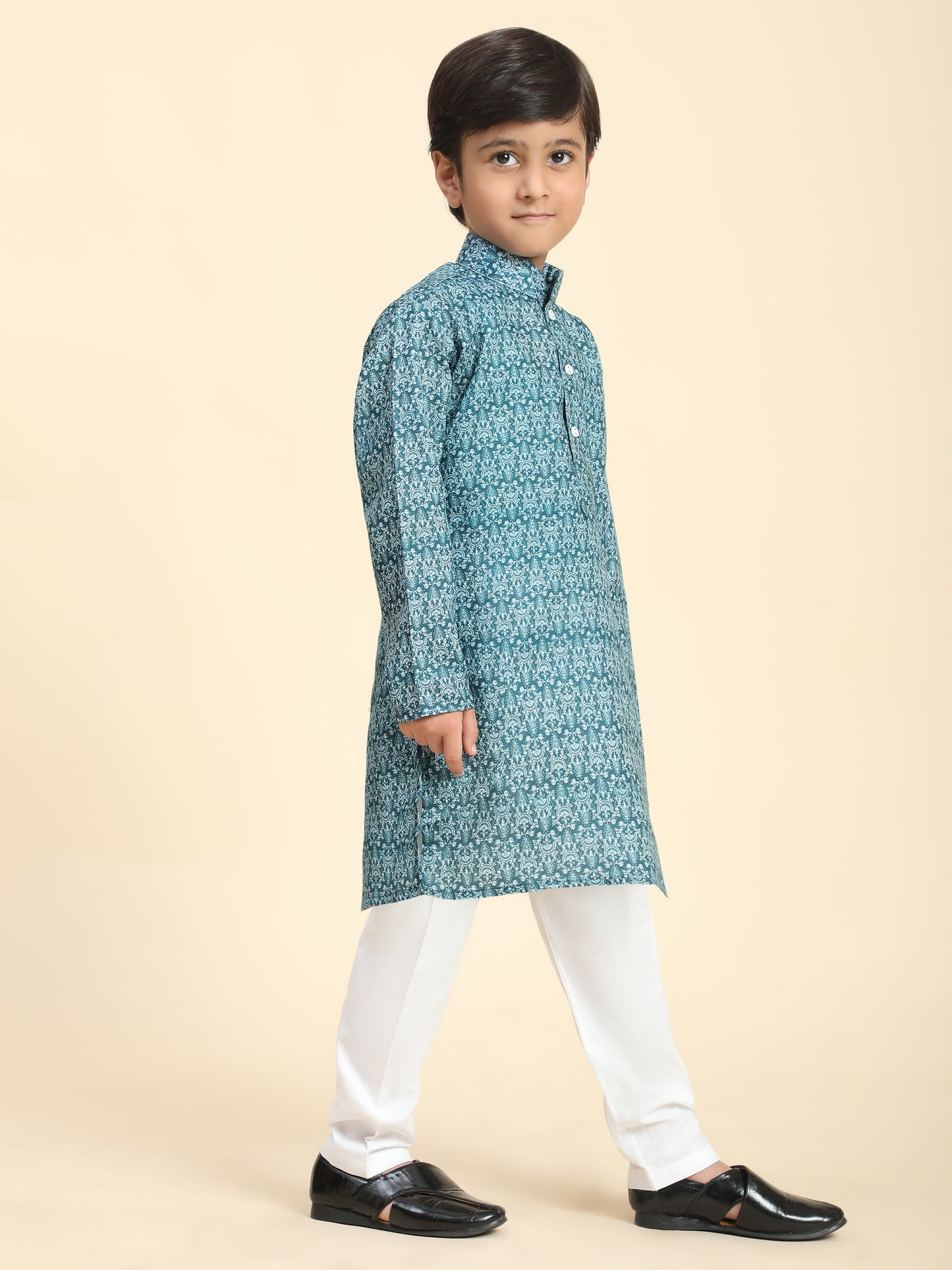 Pro-Ethic Style Developer Boys Cotton Kurta Pajama for Kid's Floral Traditiona Dress (Green)