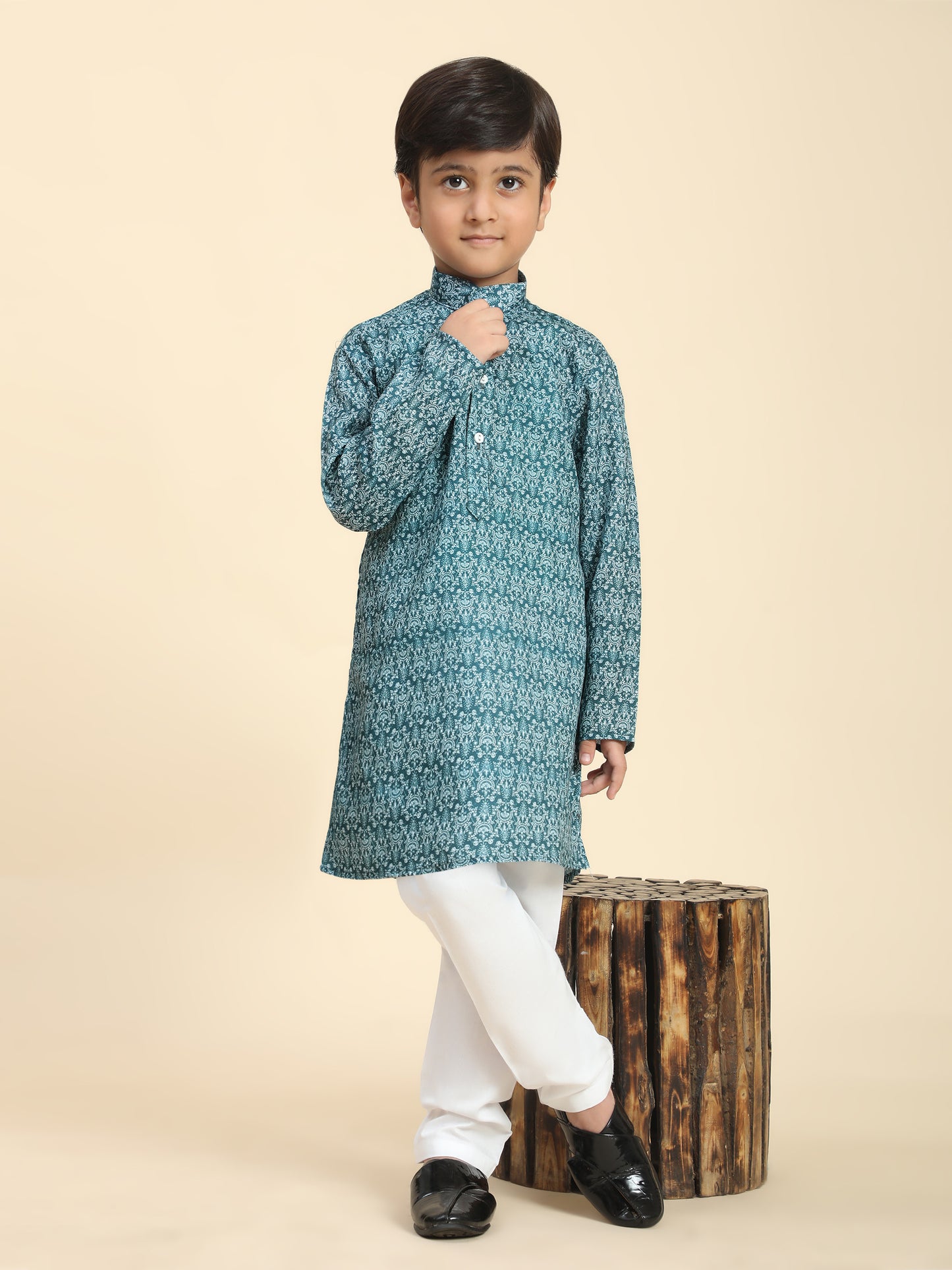 Pro-Ethic Style Developer Boys Cotton Kurta Pajama for Kid's Floral Traditiona Dress (Green)