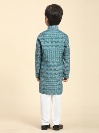 Pro-Ethic Style Developer Boys Cotton Kurta Pajama for Kid's Floral Traditiona Dress (Green)