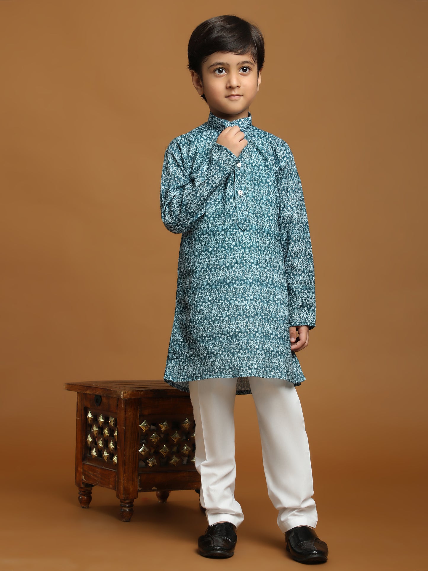 Pro-Ethic Style Developer Boys Cotton Kurta Pajama for Kid's Floral Traditiona Dress (Green)