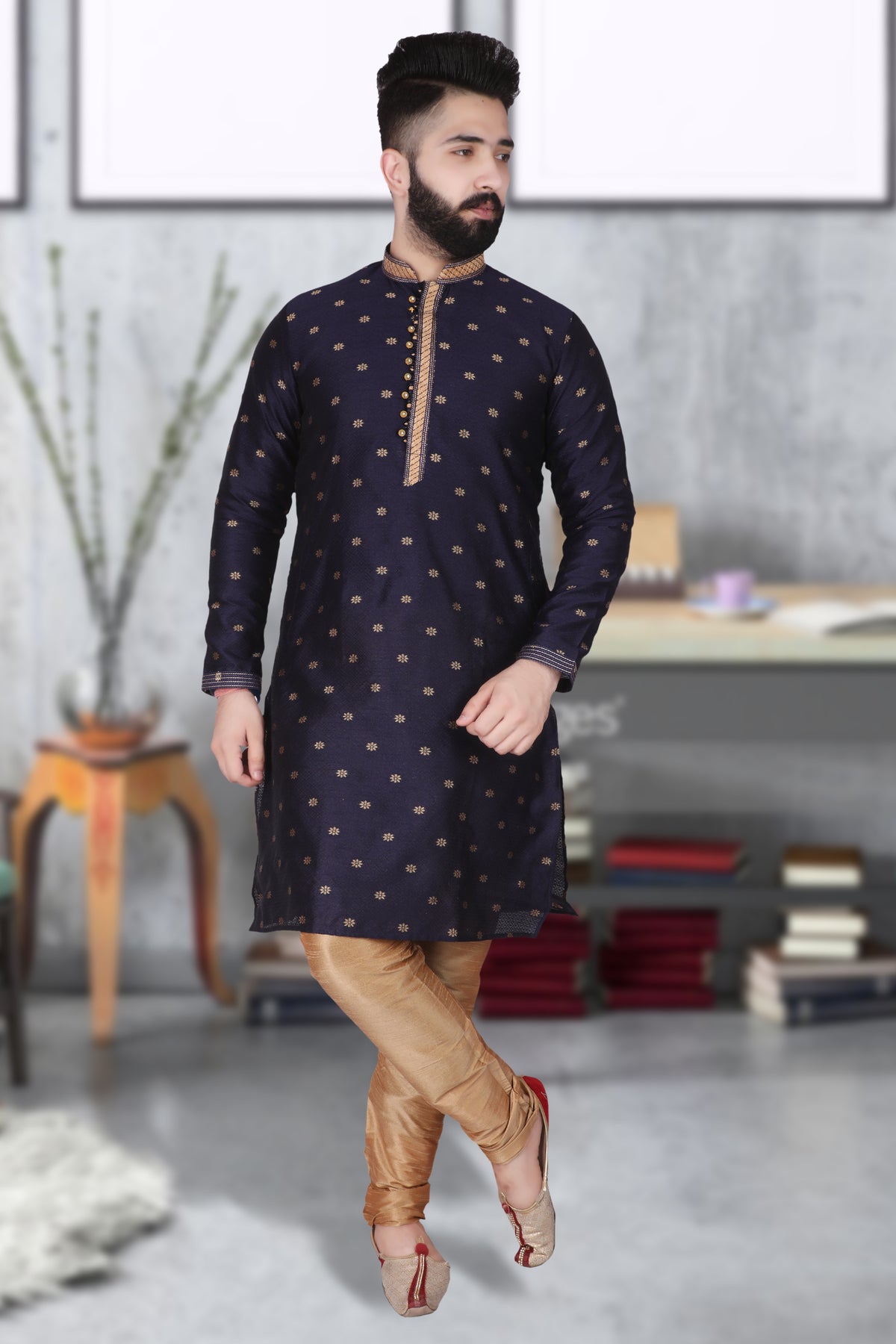 Pro Ethic Silk Kurta Pajama Set For Men Navy Blue #1898