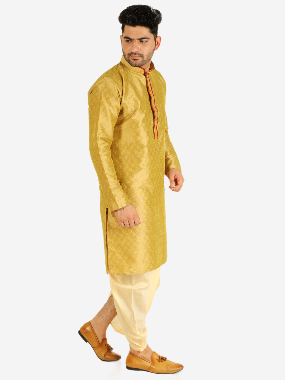 Pro Ethic Men's Dhoti Kurta Set Silk - Mehndi (A-105)