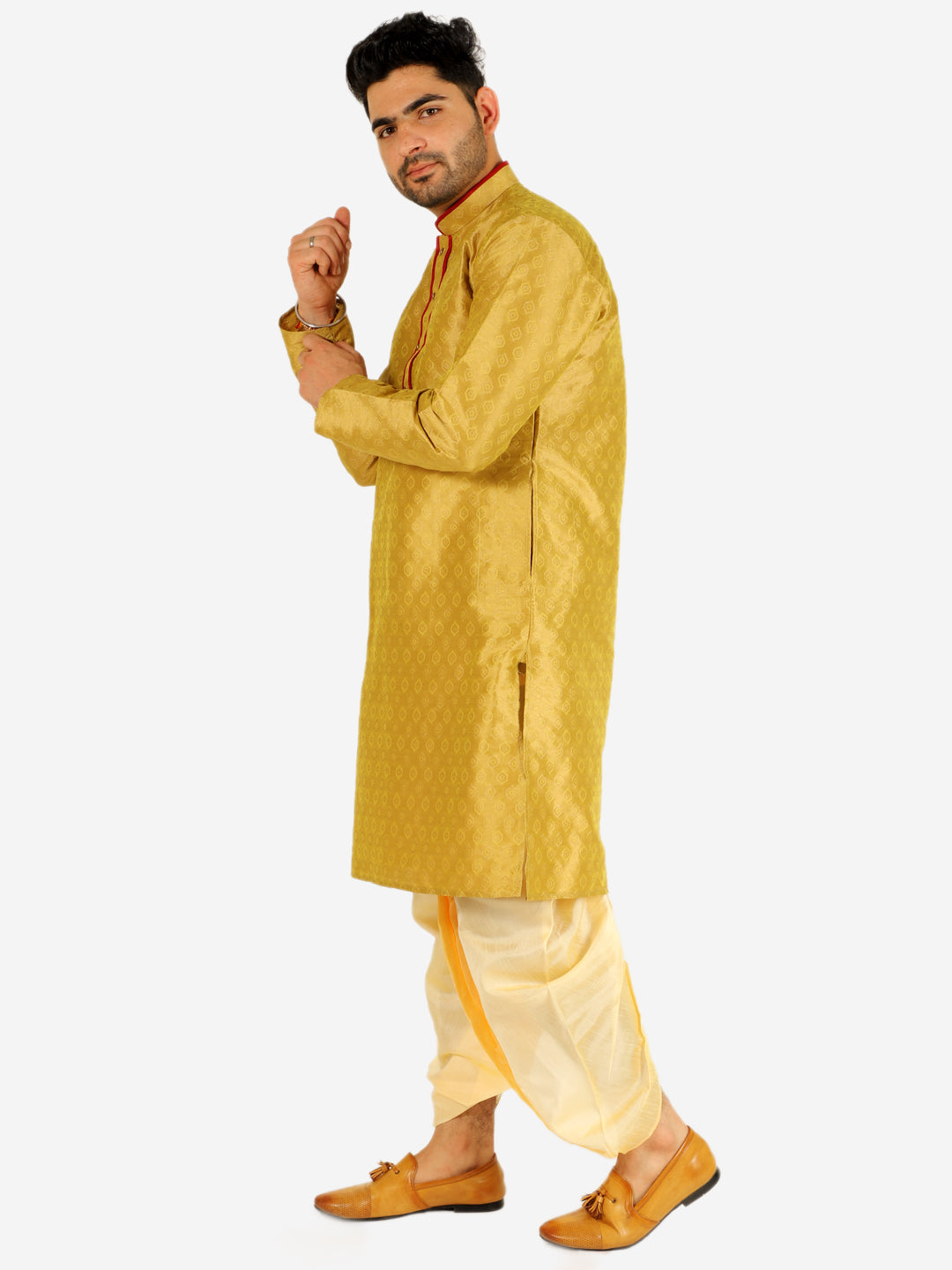 Pro Ethic Men's Dhoti Kurta Set Silk - Mehndi (A-105)